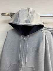 Hooded cardigan and straight-leg pants set