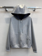Hooded cardigan and straight-leg pants set
