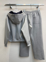 Hooded cardigan and straight-leg pants set