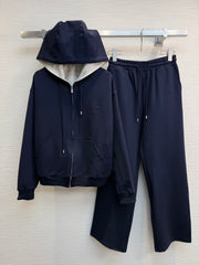 Hooded cardigan and straight-leg pants set