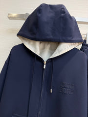Hooded cardigan and straight-leg pants set
