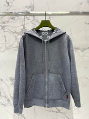 Reversible hooded zip-up knit cardigan