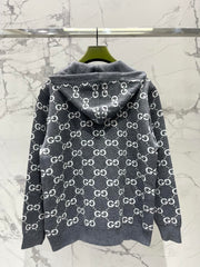 Reversible hooded zip-up knit cardigan