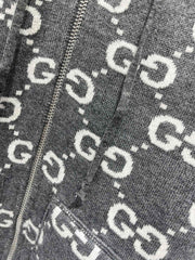 Reversible hooded zip-up knit cardigan