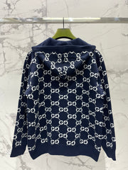 Reversible hooded zip-up knit cardigan