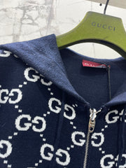 Reversible hooded zip-up knit cardigan