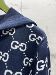 Reversible hooded zip-up knit cardigan