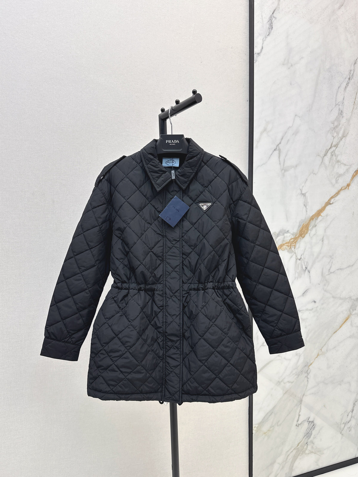 Double-sided diamond quilted midi coat