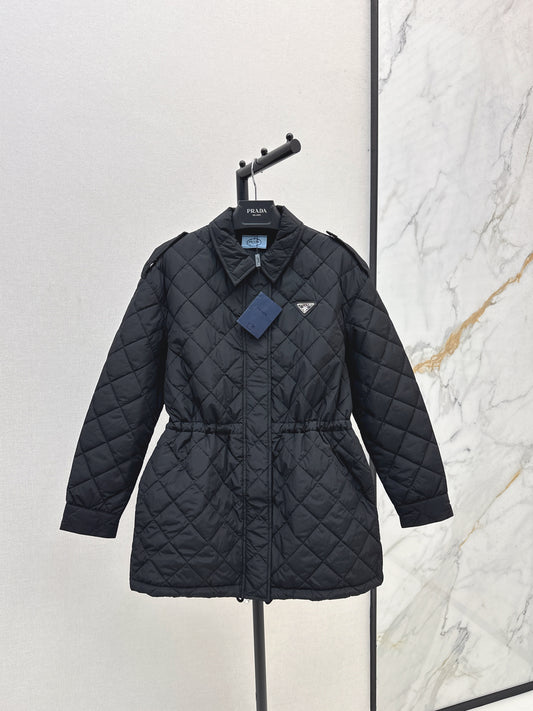 Double-sided diamond quilted midi coat
