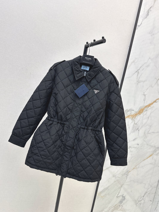 Double-sided diamond quilted midi coat