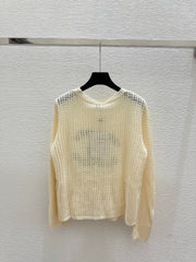 Solid color hollow crew neck knit long sleeves