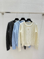 Diamond chain crewneck knit long-sleeved top