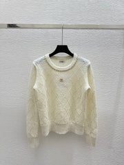 Diamond chain crewneck knit long-sleeved top