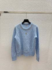 Diamond chain crewneck knit long-sleeved top