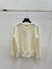 Diamond chain crewneck knit long-sleeved top