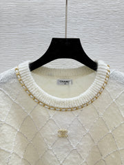 Diamond chain crewneck knit long-sleeved top