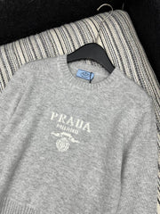 Diamond chain crewneck knit long-sleeved top