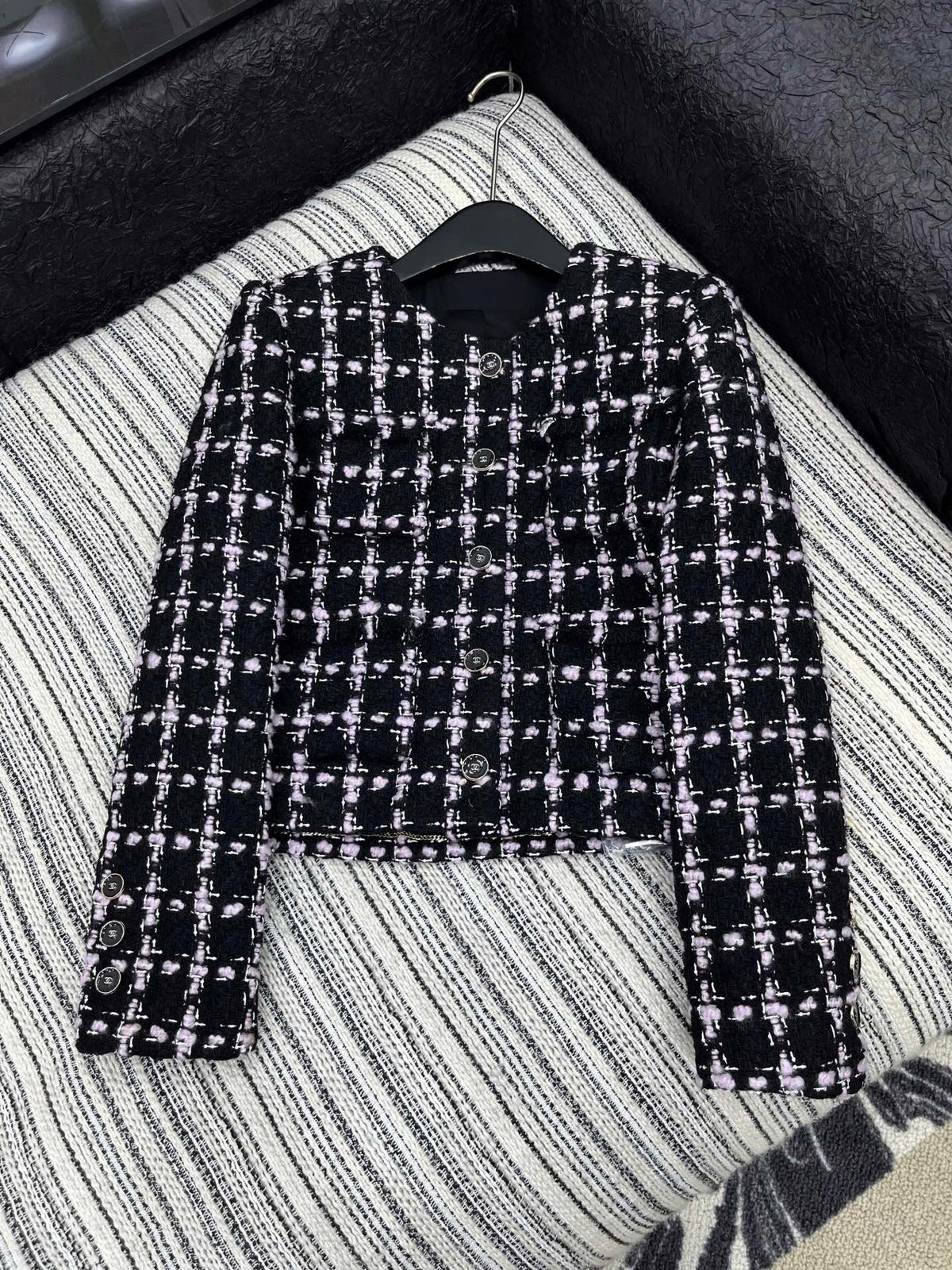 Check Tweed Crew Neck Jacket