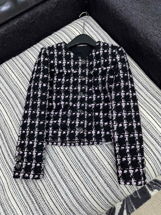 Check Tweed Crew Neck Jacket