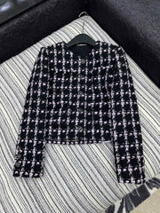 Check Tweed Crew Neck Jacket