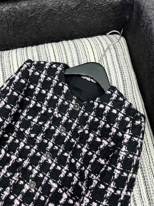 Check Tweed Crew Neck Jacket