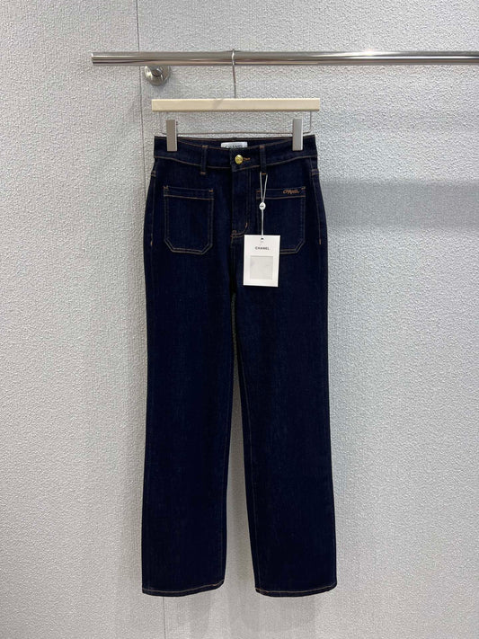 Embroidered double-pocket denim trousers