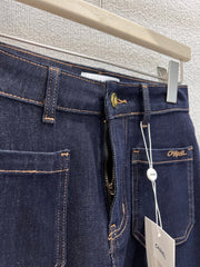 Embroidered double-pocket denim trousers