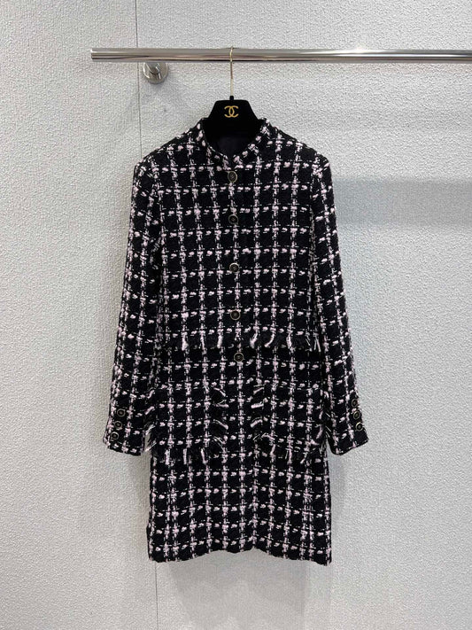 Plaid Burgundy Long Coat