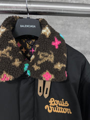 Printed fur collar jacket