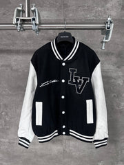 Pearl Faux Leather Sleeve Baseball Jacket