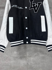 Pearl Faux Leather Sleeve Baseball Jacket