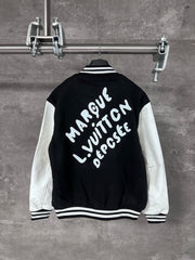 Pearl Faux Leather Sleeve Baseball Jacket