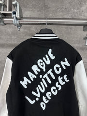 Pearl Faux Leather Sleeve Baseball Jacket