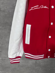 Pearl Faux Leather Sleeve Baseball Jacket