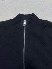 Embossed, stand-collar knitted jacket