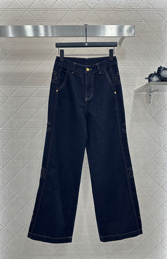 Embroidered lettering straight-leg denim trousers