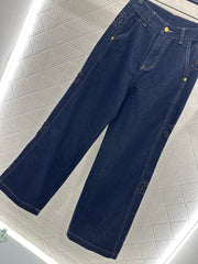 Embroidered lettering straight-leg denim trousers