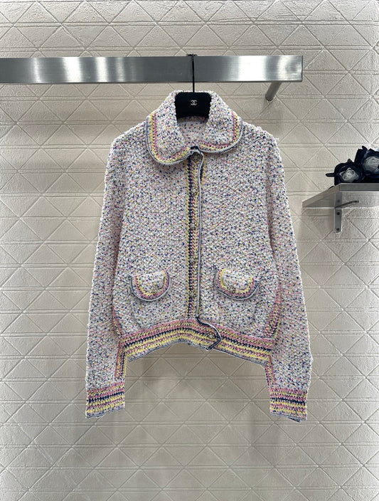 Lapel Dotted Cardigan Sweater