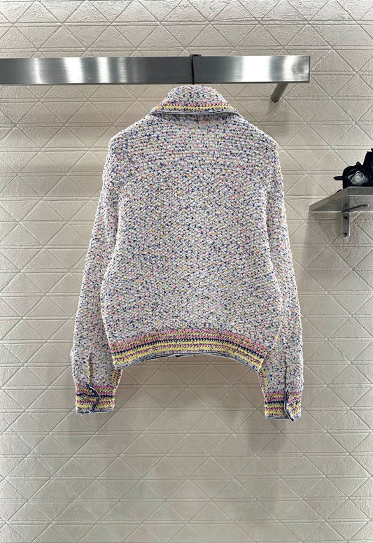 Lapel Dotted Cardigan Sweater