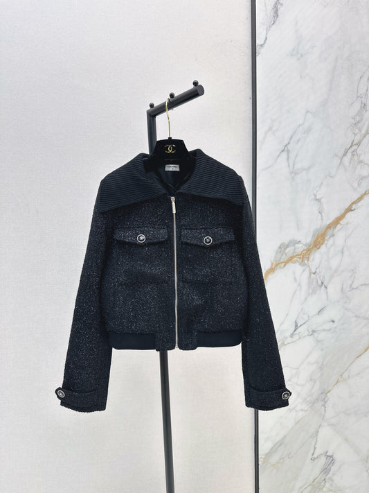 Woven Silver Silk Zippered Dress Jacket