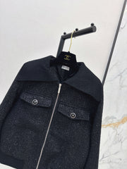 Woven Silver Silk Zippered Dress Jacket