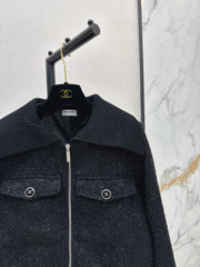 Woven Silver Silk Zippered Dress Jacket