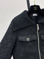 Woven Silver Silk Zippered Dress Jacket