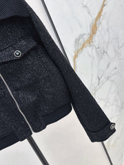 Woven Silver Silk Zippered Dress Jacket