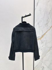 Woven Silver Silk Zippered Dress Jacket