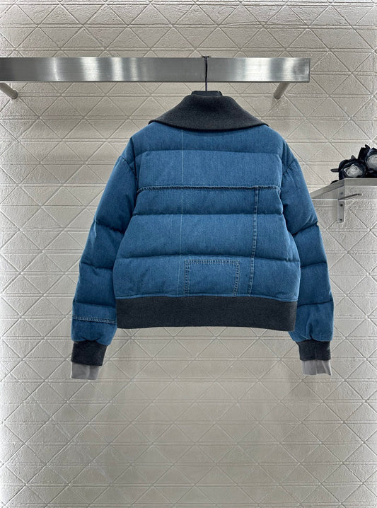 Denim Lapel Zip-Up Jacket Down Jacket