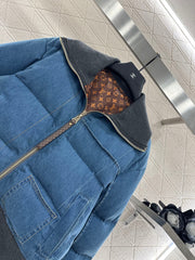 Denim Lapel Zip-Up Jacket Down Jacket