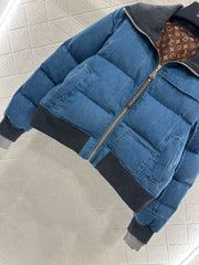 Denim Lapel Zip-Up Jacket Down Jacket
