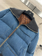 Denim Lapel Zip-Up Jacket Down Jacket