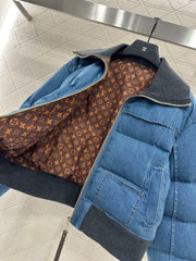 Denim Lapel Zip-Up Jacket Down Jacket